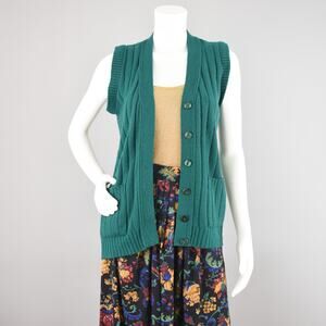 Vintage 70s Ribbed Green Granny Sweater Vest, Women's Extra Small